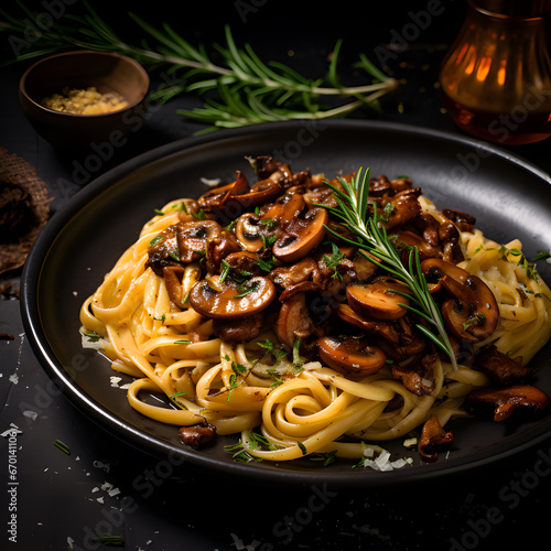 Rosemary Honey Butter Pasta with Crispy Mushrooms, food photography.