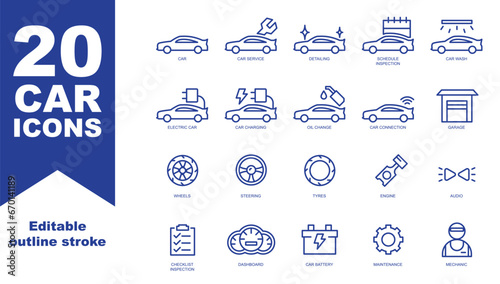 set of icons of car auto repair and accesories. editable outline stroke. eps 10
