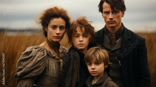 artistic dramatic group portrait in 19th century style in the field