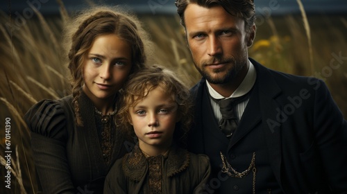 artistic dramatic group portrait in 19th century style in the field