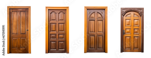 Set of wooden doors isolated on a transparent background. (PNG, cutout, or clipping path.)