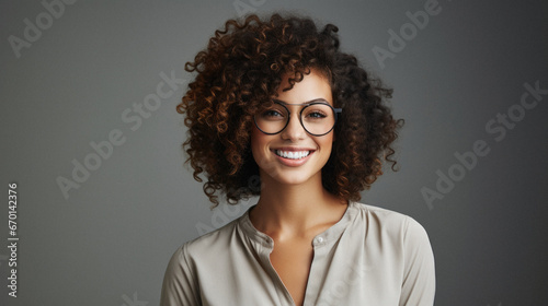 Beautiful african american business woman in yellow suit smiling at camera.