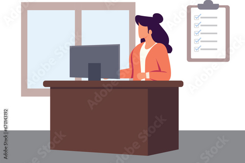 Administrator or assistant occupation, secretary or accountant professional, receptionist work with answer telephone, schedule calendar or coordination, businesswoman admin working at office desk.