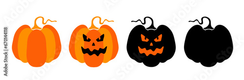 Set pumpkin on white background. The main symbol of the Happy Halloween holiday. Orange pumpkin with smile for your design for the holiday Halloween.
