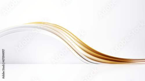 Abstract white and gold color background with wave line pattern, 3D illustration.