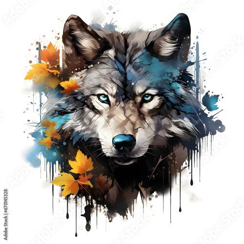 illustration of a wolf, colored
