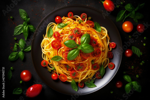Generative AI illustration of homemade Spaghetti with tomato sauce