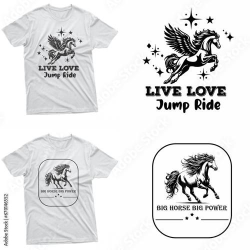 Horse t-shirt design template and downloadable graphic materials premium vector