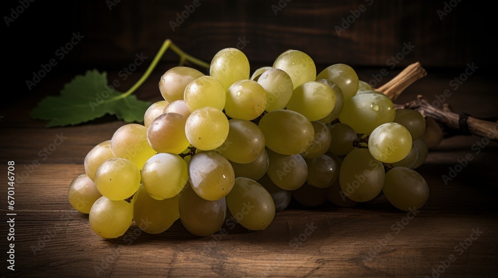A cluster of luscious white grapes perfectly display. AI generated A cluster of luscious white grapes perfectly display. AI generated