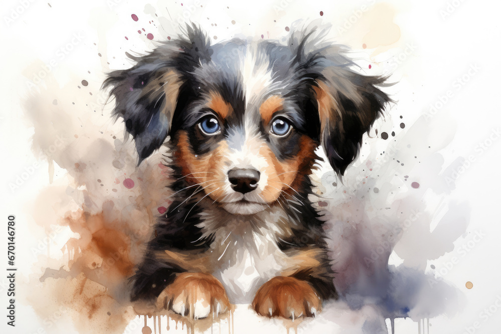 Cute funny puppy, watercolor style