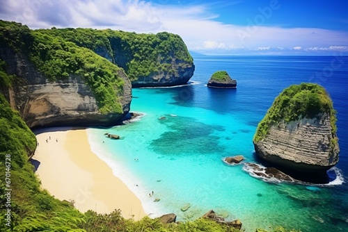 A stunning beach on Nusa Penida Island in Bali, Indonesia. Generative AI