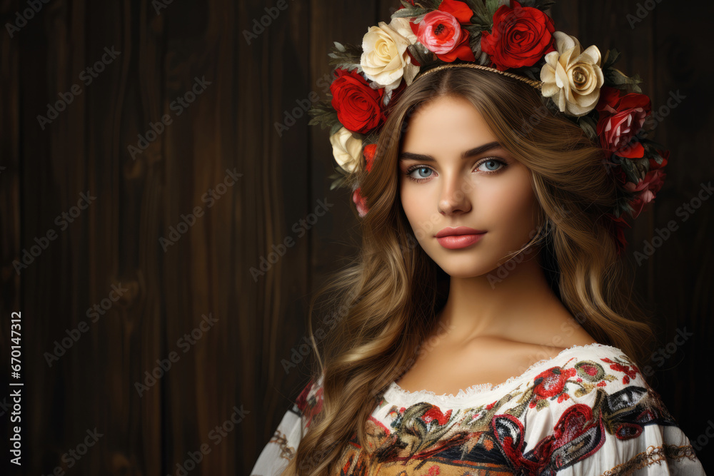 Naklejka premium Beautiful Ukrainian woman in a national dress