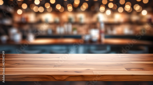 Wood countertop in modern kitchen with blurred background. Template for product display.