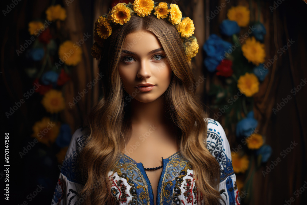 Fototapeta premium Beautiful Ukrainian woman in a folk dress