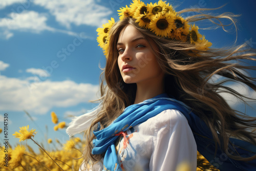 Portrait of a Ukrainian girl with a flower wreath photo