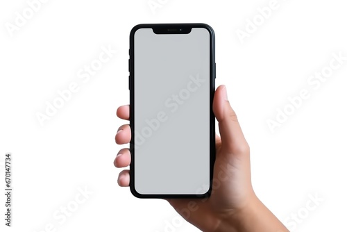  Studio shot of Hand holding Smartphone iPhone 11 Pro Max and Show white screen for Phone your web site design, logo, app 