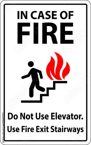 In Case Of Fire Sign Do Not Use Elevators, Use Fire Exit Stairways