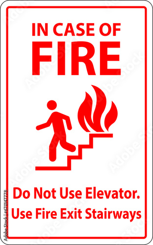 In Case Of Fire Sign Do Not Use Elevators, Use Exit Stairways