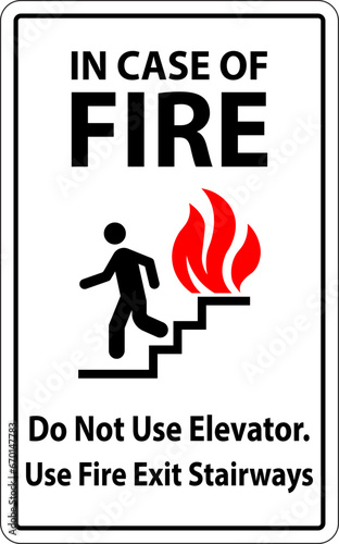 In Case Of Fire Sign Do Not Use Elevators, Use Exit Stairways