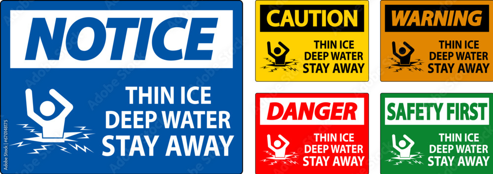 Danger Sign Thin Ice Deep Water, Stay Away