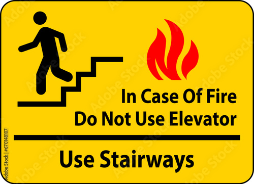 In Case Of Fire Sign Do Not Use Elevators - Use Stairways
