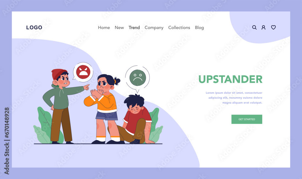 School bullying web banner or landing page. Friend defending a crying harassment and humiliation victim. Friends empathy and support. Social violence problem. Flat vector illustration