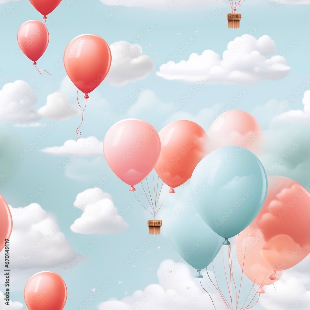 balloons in the sky seamless pattern background, generative Ai balloons in the sky seamless pattern background, generative Ai
