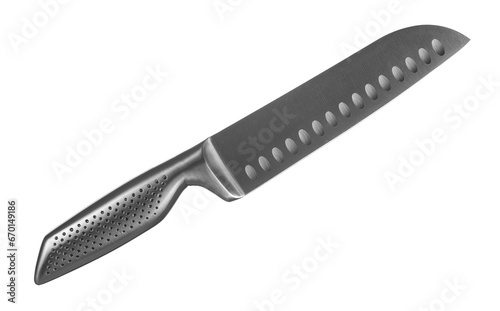 Chef kitchen knife santoku close up isolated on white background photo