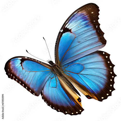 PNG Flying Blue Morpho butterfly with open wings isolated on transparent background photo