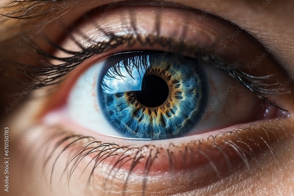 Fototapeta premium macro photo of a female eye with a blue cornea