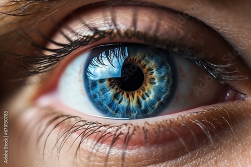 macro photo of a female eye with a blue cornea