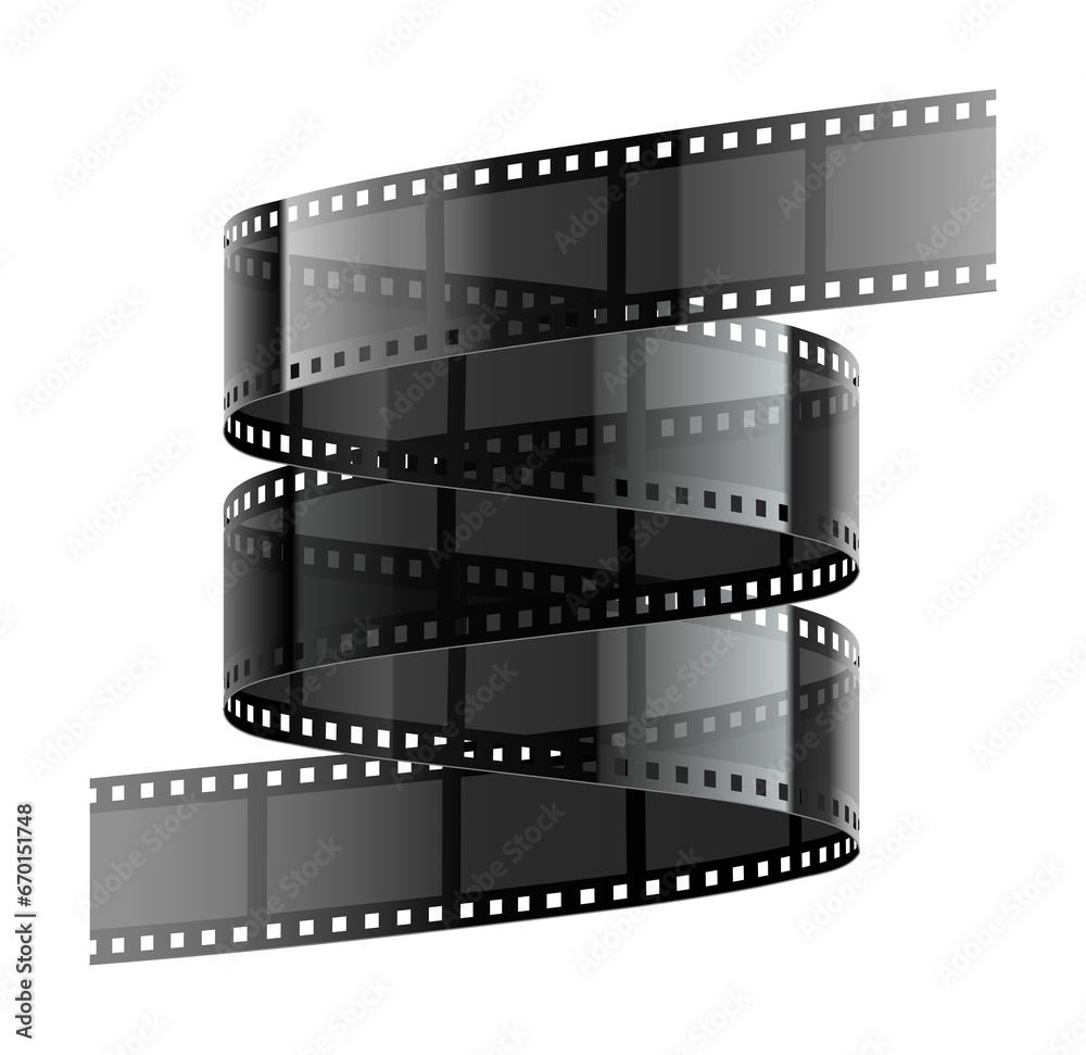 Online cinema video film tape, Isolated. Retro movie film-reel ribbon with frames for cinematography. PNG Illustration.