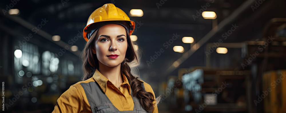 A portrait of industry woman engineer looking on the camera. generative ai