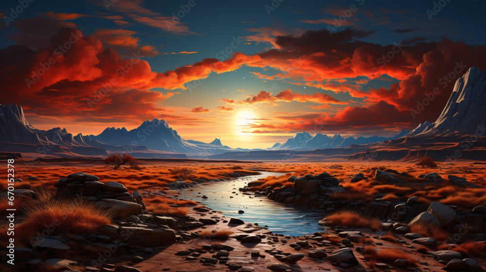 A dreamlike desert scenery featuring vibrant colors.