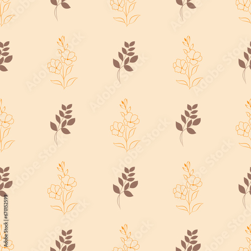 Flowers seamless pattern. One line art. Vector illustration.