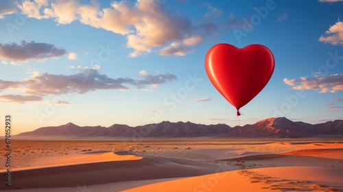Heart balloon over desert landscape