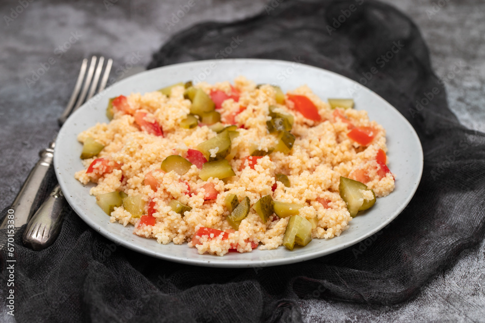 Delicious homemade vegetarian couscous with tomatoes