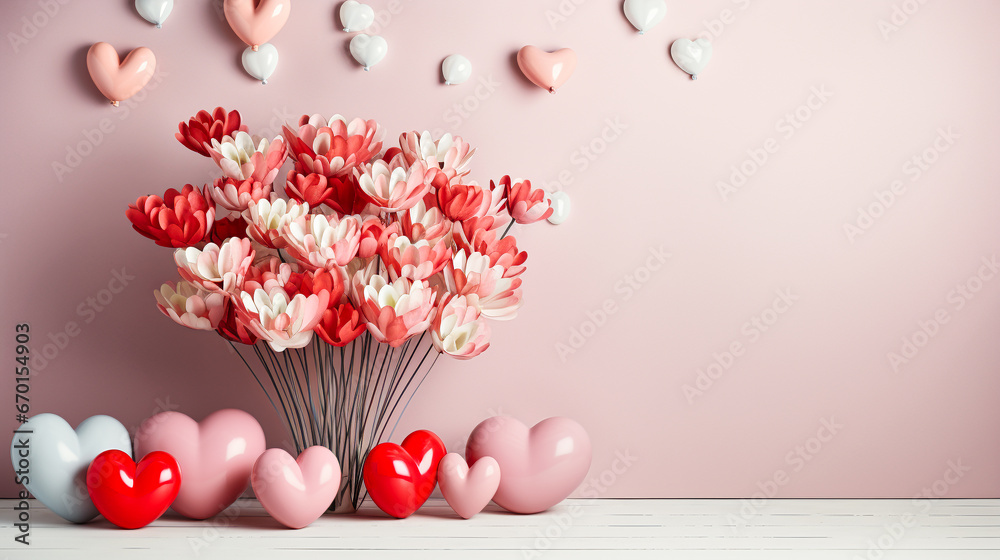 Valentine's Day background with colourful flowers. AI generativ.
