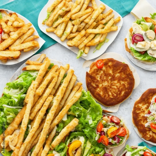 Different types of fast food in different view