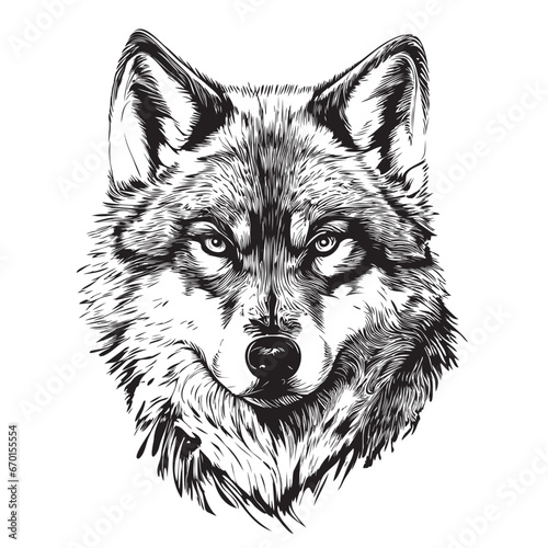 Wolf face realistic hand drawn sketch illustration Wild animals