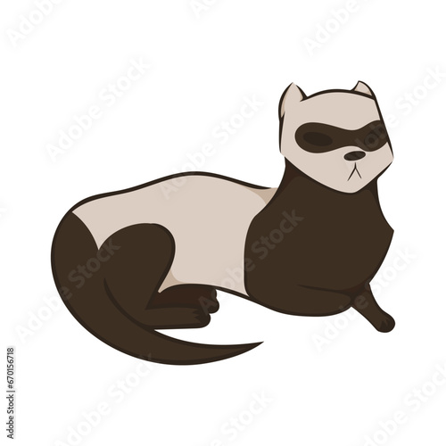 Ferret vector illustration. Image isolated on white background. Ferret lying down. Design element for design of menu brochures clothing stationery. Simple image.