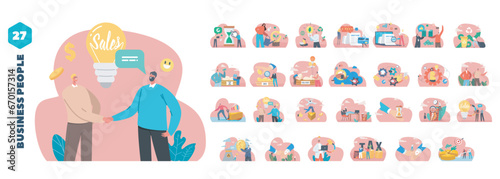 Isolated Vector Elements With Business Characters Perform Idea Development, Green Energy, Investment, Goal Achievement