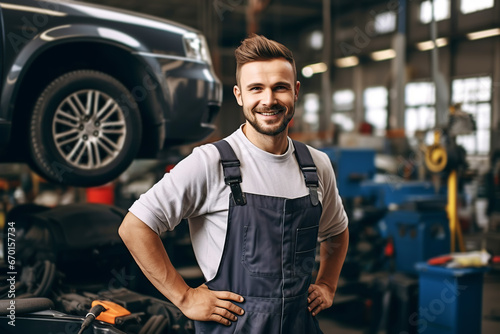 Portrait of Attractive confident male auto mechanic working in Car Service