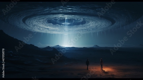 A massive, ancient alien artifact buried beneath the surface of a desolate alien world,