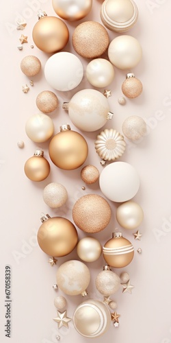 Chic Vintage Holiday Baubles and Decor on Elegant Beige Background - Stylish Christmas Ad Design with Vertical Banner Mockup and Copy Space for New Year Festivities