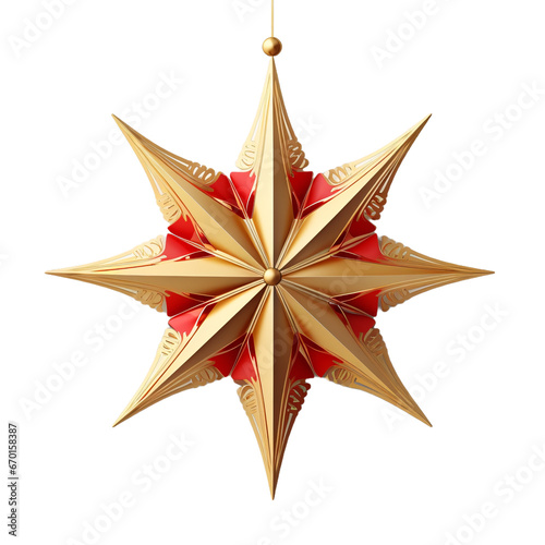 Golden Christmas star isolated on transparent white background photo