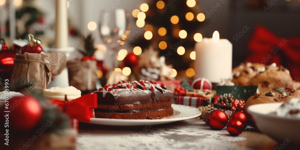Christmas Baking: Table Set with Ornate Meal Decoration and Delicious Food Christmas Baking: Table Set with Ornate Meal Decoration and Delicious Food