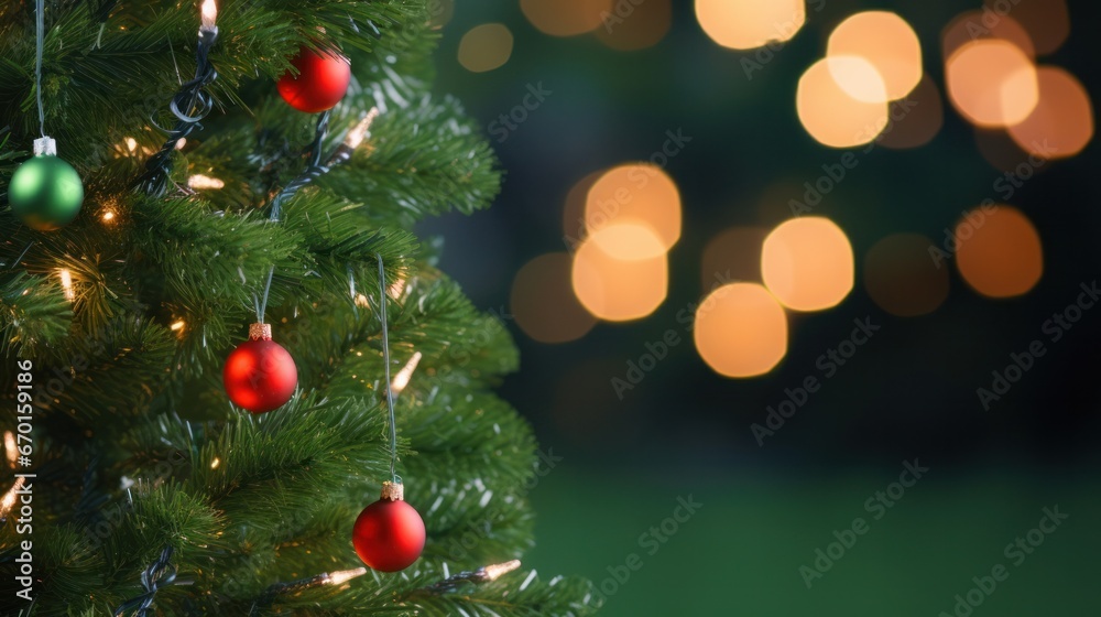 Decorative Christmas Tree Branch with Garland in Blurry Background for Winter Holiday Decoration