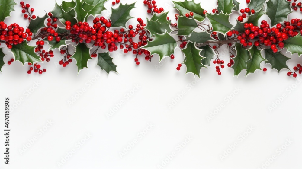Fototapeta premium Christmas Border with Holly, Plants, and Copy Space for Your Design