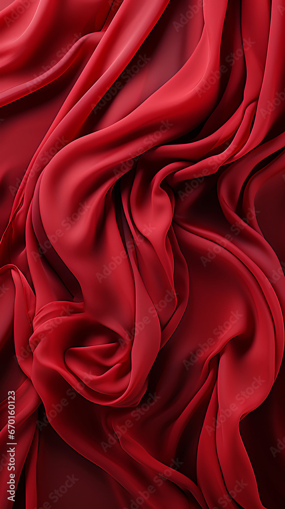 Obraz premium Passionate silk fabric background. Red chiffon flows in waves and folds, vertical format